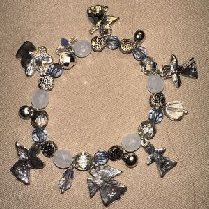 Angel Charms Glitter Blue & White Beads Flexible Elastic Metal Bracelet
